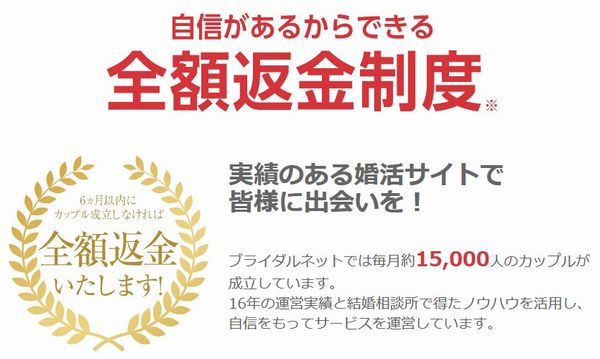 ブライダルネットには全額返金保証がある